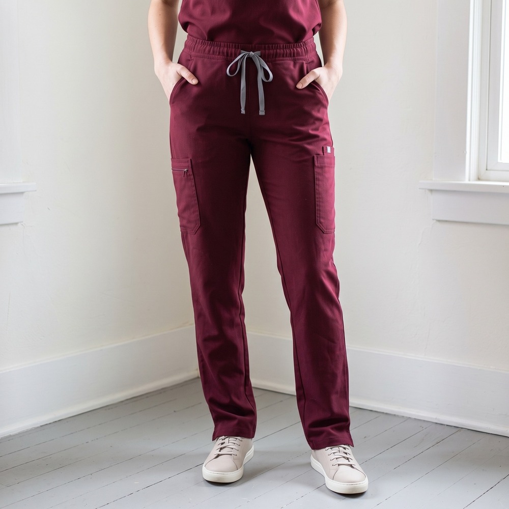 Figs Livingston Women Pants M/T Medium Tall Burgundy Scrub Straight Leg Cargo